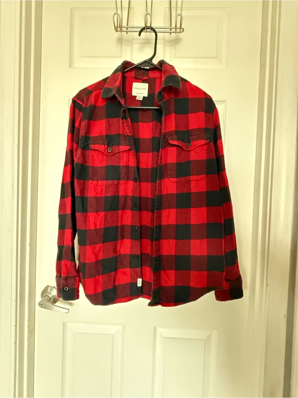 American Eagle Outfitters Red and Black Buffalo Plaid Button-Down Shirt
